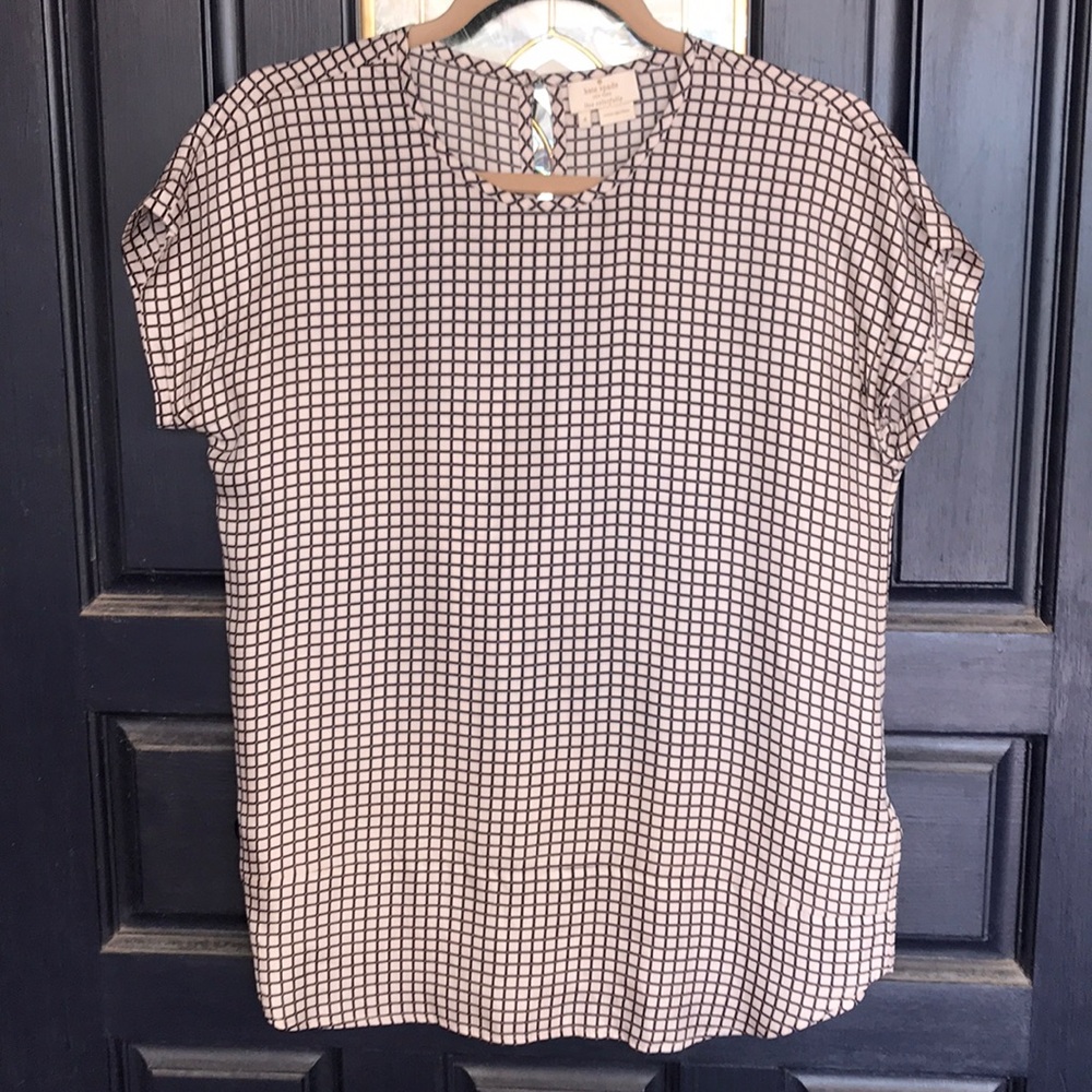 Kate Spade Blouse Top "OFF the GRID" Silk Blend staple Girl Boss boardroom BOLO